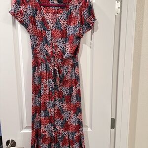 Knox Rose Red and Blue Ruffled Sundress with Flutter Sleeves